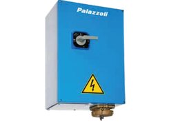 Switched sockets in steel and connections in aluminium. Palazzoli