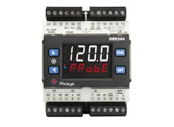 PID controller-converter, for DIN rail. Input: 1 dig+1 analog. Outputs: 3 relays+2 SSR+1 analog+2 auxiliary. PIXSYS
