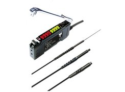 Programmable fiber optic amplifier dimensions 10 x 33 x 80 mm and high curvature plastic optical fibers